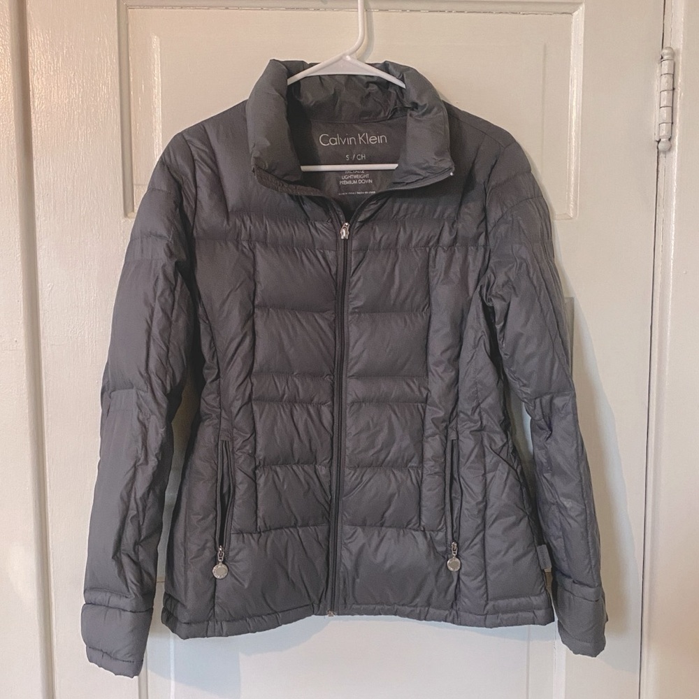 CALVIN KLEIN Puffer Down Zip Up Grey Jacket Women's Size Small
